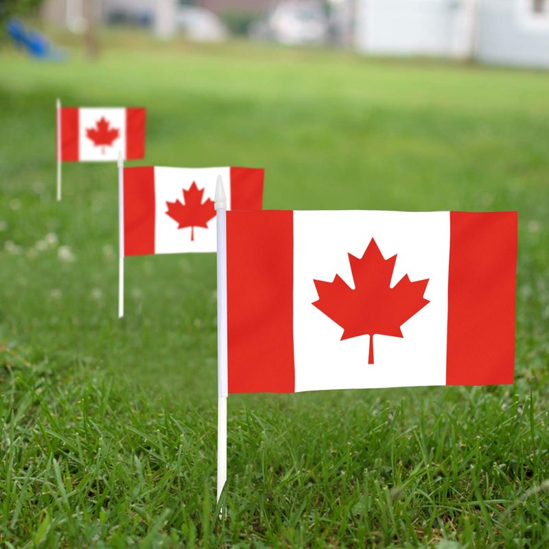 Anley Canada Mini Flag 12 Pack - Hand Held Small Miniature Canadian Flags on Stick - Fade Resistant & Vivid Colors - 5x8 Inch with Solid Pole & Spear Top - Image 3